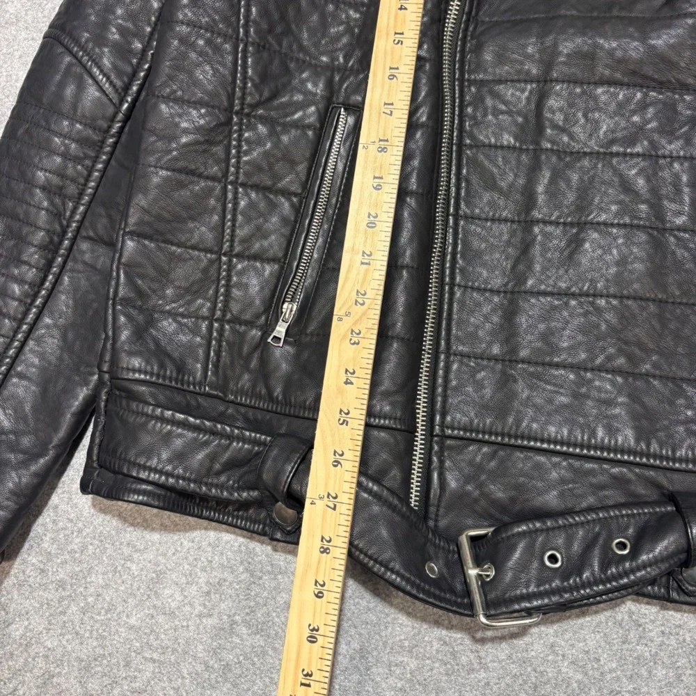 Robert Phillipe Mens Black Faux Leather Quilted Moto Biker Jacket XL Belted